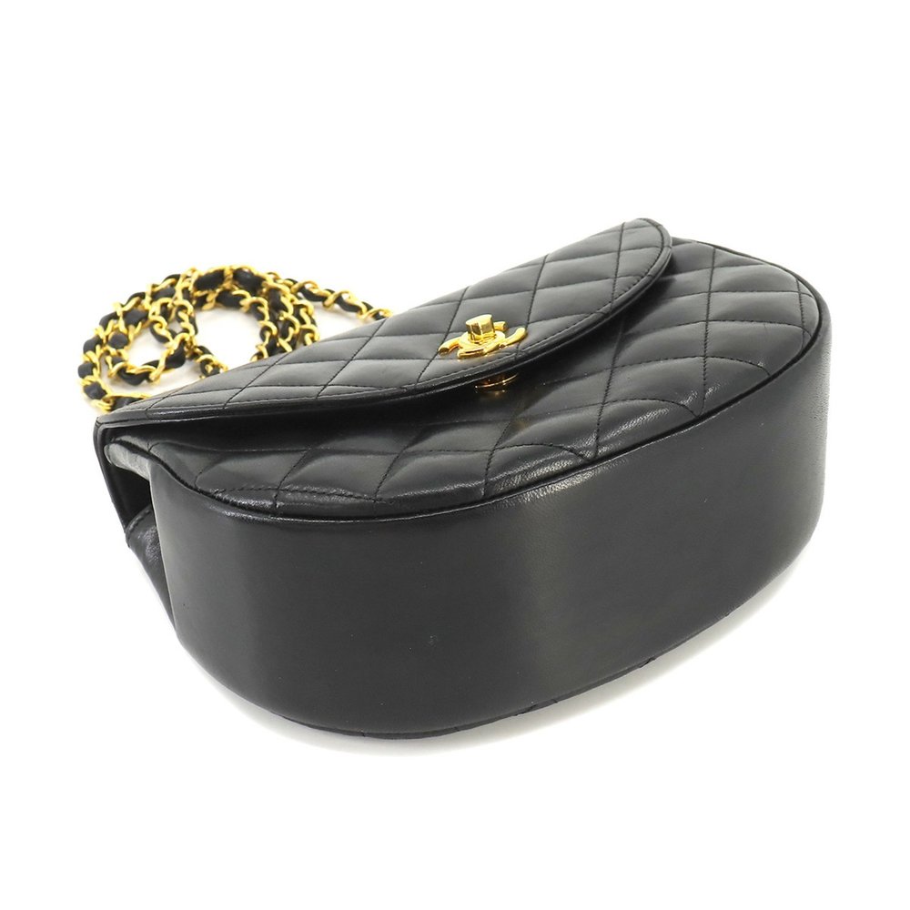 CHANEL Matelasse Half Moon Chain Shoulder Bag Leather Black Gold Hardware Vin... - Picture 4 of 10